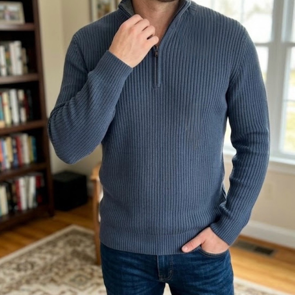 Calvin Klein Men's Ribbed Zip-Up Sweater - Slate Blue